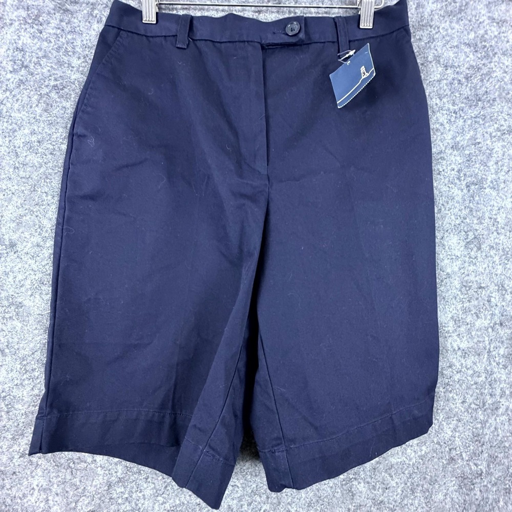 Lands' End Fit 3 Bermuda Shorts Womens 12 True Navy Flat Front Slash pocket